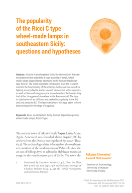 The Popularity of the Ricci C Type Wheel-Made Lamps in Southeastern Sicily: Questions and Hypotheses