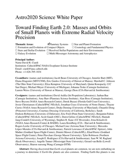 Astro2020 Science White Paper Toward Finding Earth 2.0: Masses and Orbits of Small Planets with Extreme Radial Velocity Precision