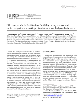 Effects of Prosthetic Foot Forefoot Flexibility on Oxygen Cost and Subjective Preference Rankings of Unilateral Transtibial Prosthesis Users