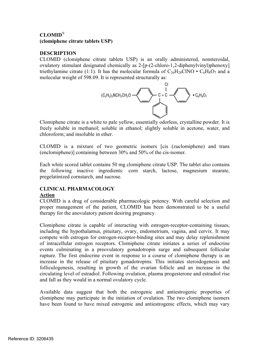 Clomid (Clomiphene Citrate) Tablets Label