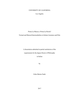 UNIVERSITY of CALIFORNIA Los Angeles Prima La Musica O Prima