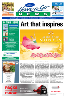 IN THIS ISSUE Let’S Go Travelling • Have a Go News’ Editor Art That Inspires Jennifer Merigan Interviews Chef Paul Iskov • Twilight Sailing Aboard the Duyfken