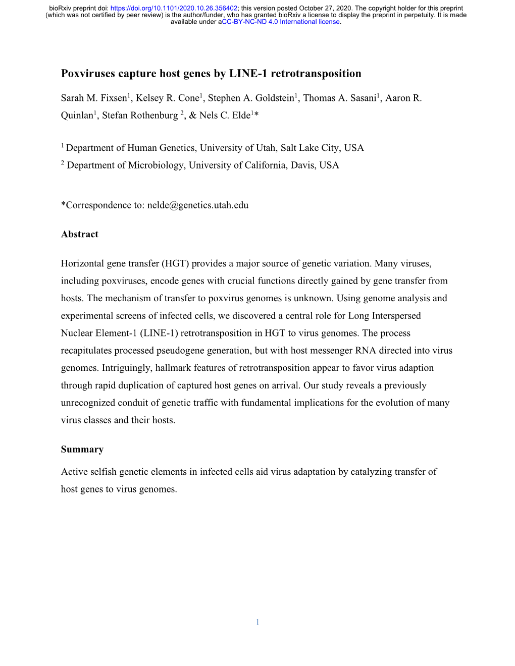 Poxviruses Capture Host Genes by LINE-1 Retrotransposition