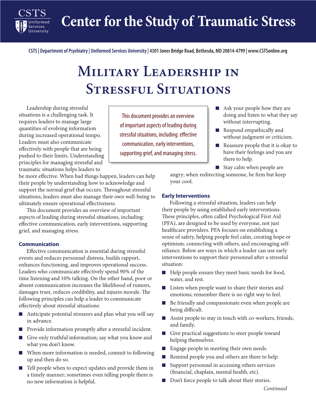 Military Leadership in Stressful Situations
