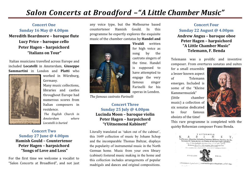Salon Concerts at Broadford –“A Little Chamber Music”