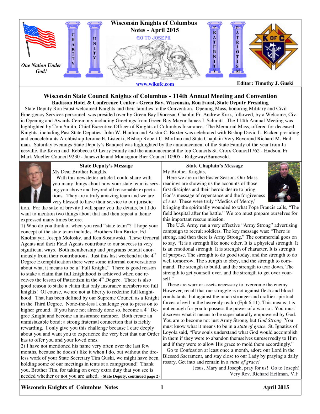 Wisconsin Knights of Columbus Notes 1 April 2015