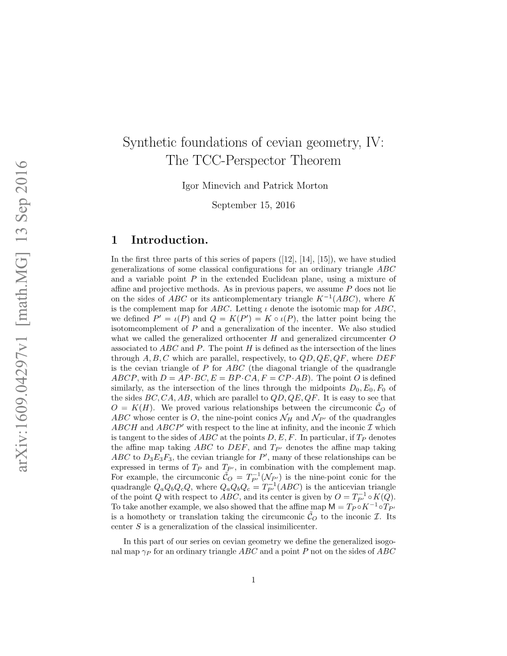 Synthetic Foundations of Cevian Geometry, IV: the TCC-Perspector Theorem