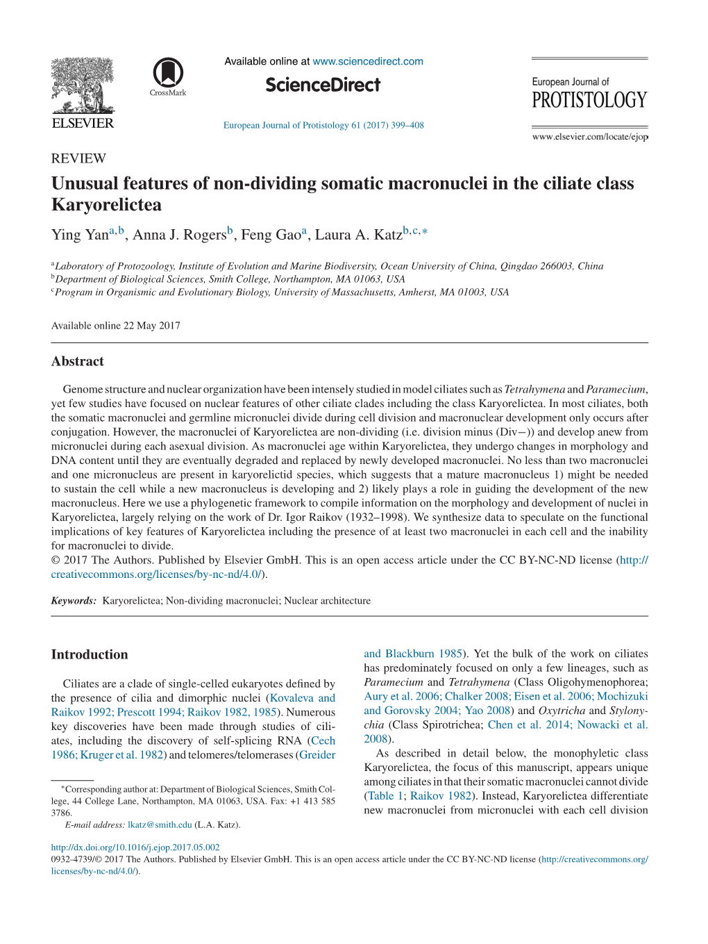 Unusual Features of Non-Dividing Somatic Macronuclei in the Ciliate Class Karyorelictea