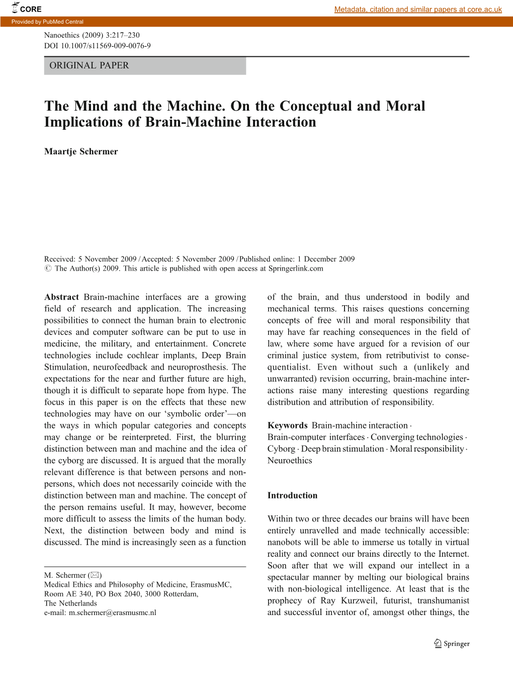 The Mind and the Machine. on the Conceptual and Moral Implications of Brain-Machine Interaction