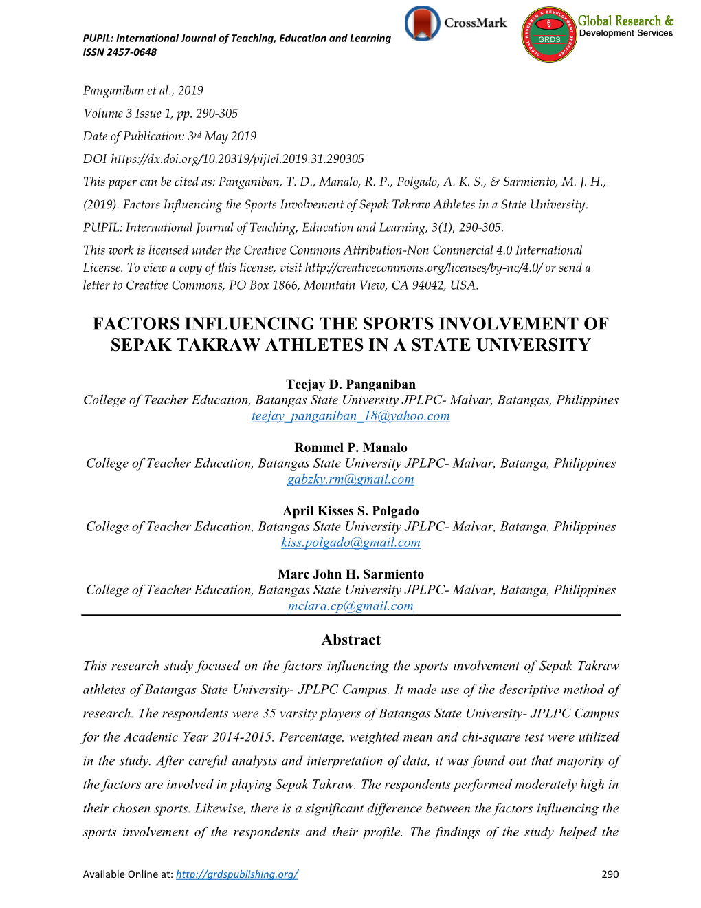 Factors Influencing the Sports Involvement of Sepak Takraw Athletes in a State University