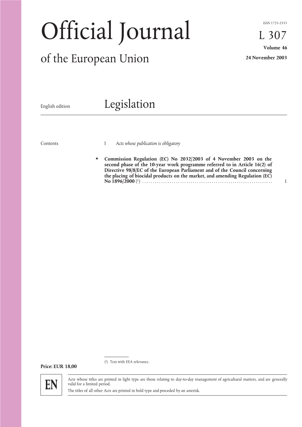 Official Journal L 307 Volume 46 of the European Union 24 November 2003