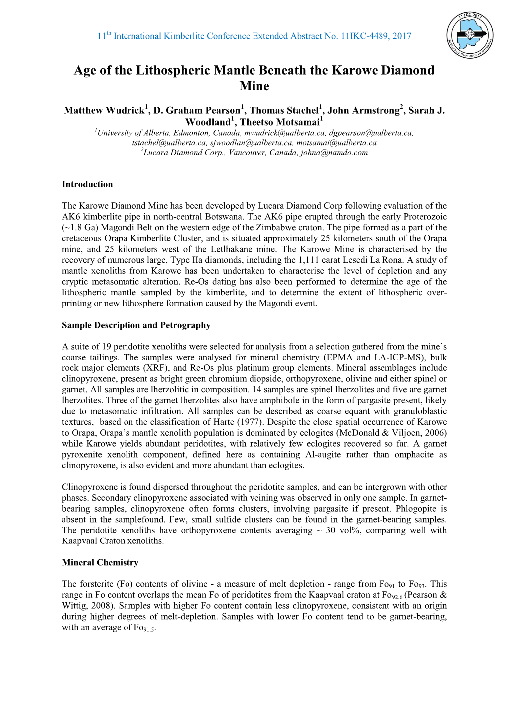 Age of the Lithospheric Mantle Beneath the Karowe Diamond Mine