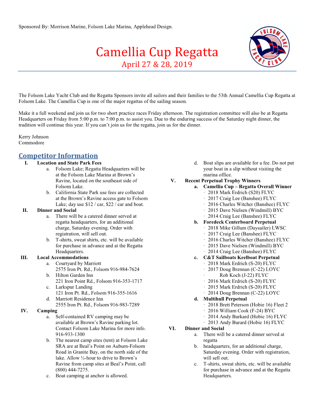 Camellia Cup Regatta April 27 & 28, 2019