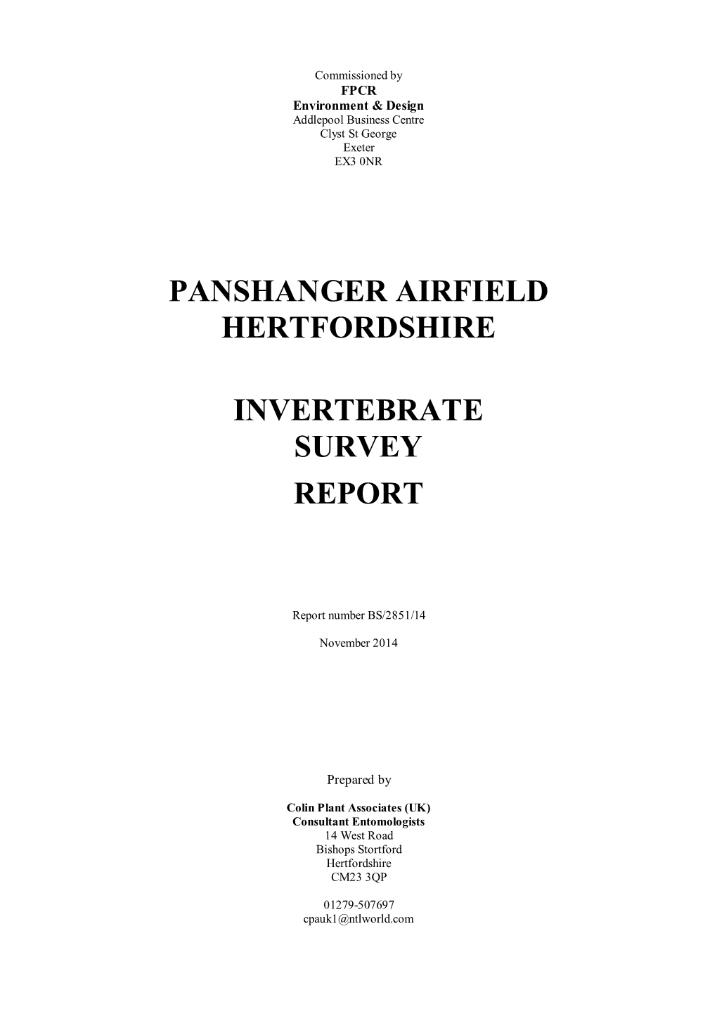 EX78G Invertebrate Survey Report November 2014