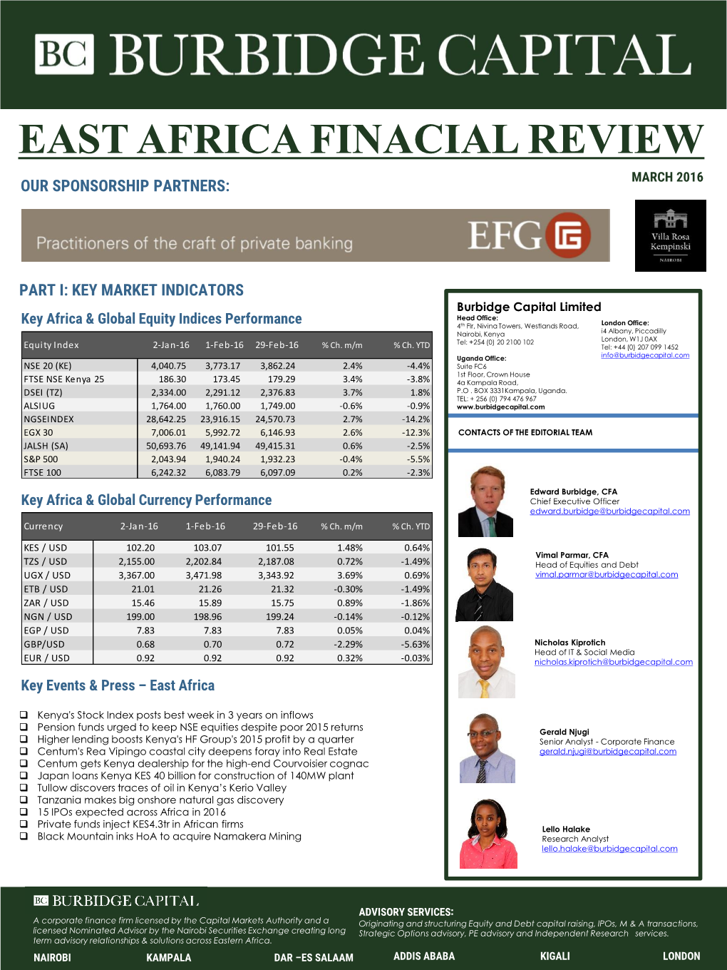 East Africa Finacial Review March 2016 Our Sponsorship Partners