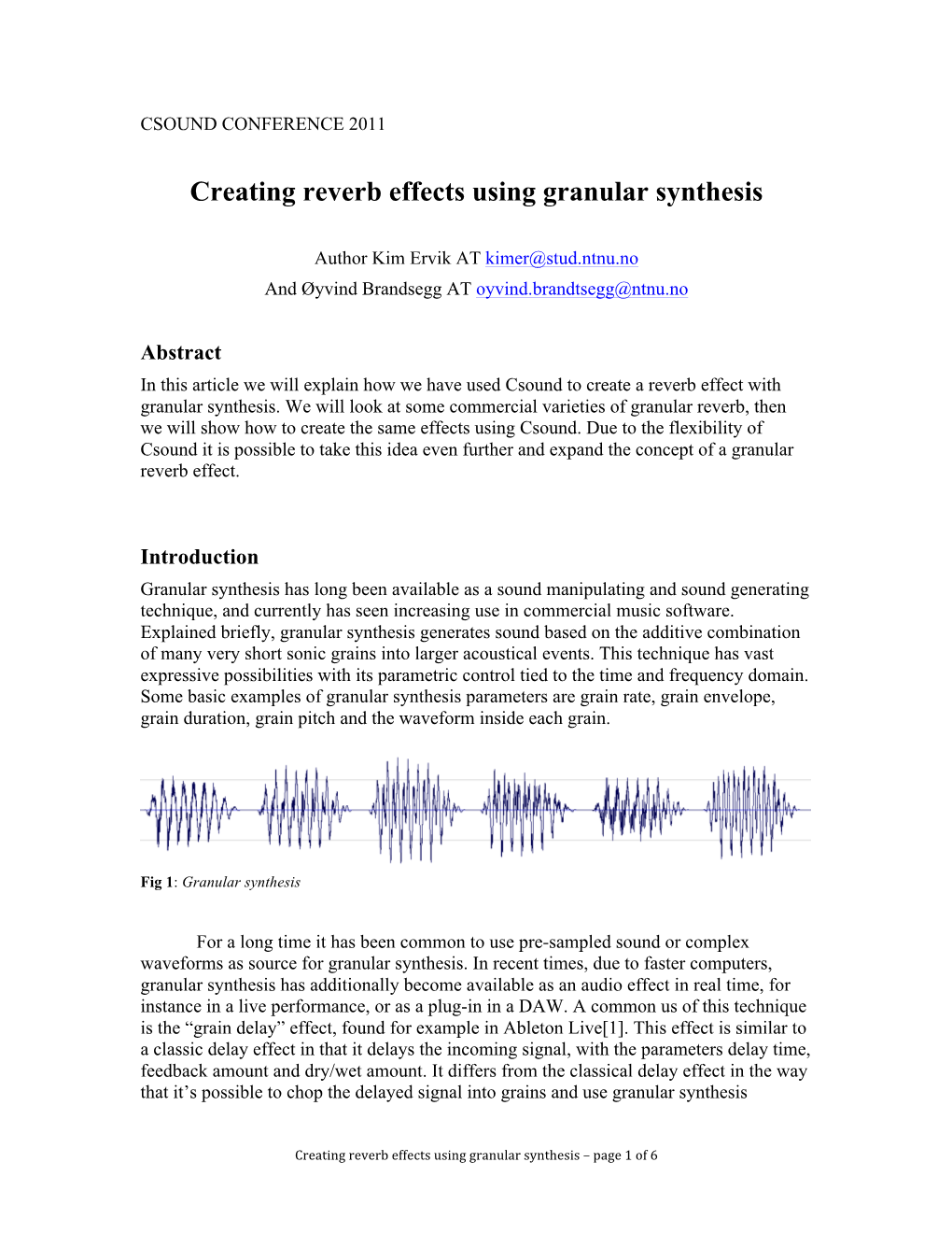 Creating Reverb Effects Using Granular Synthesis