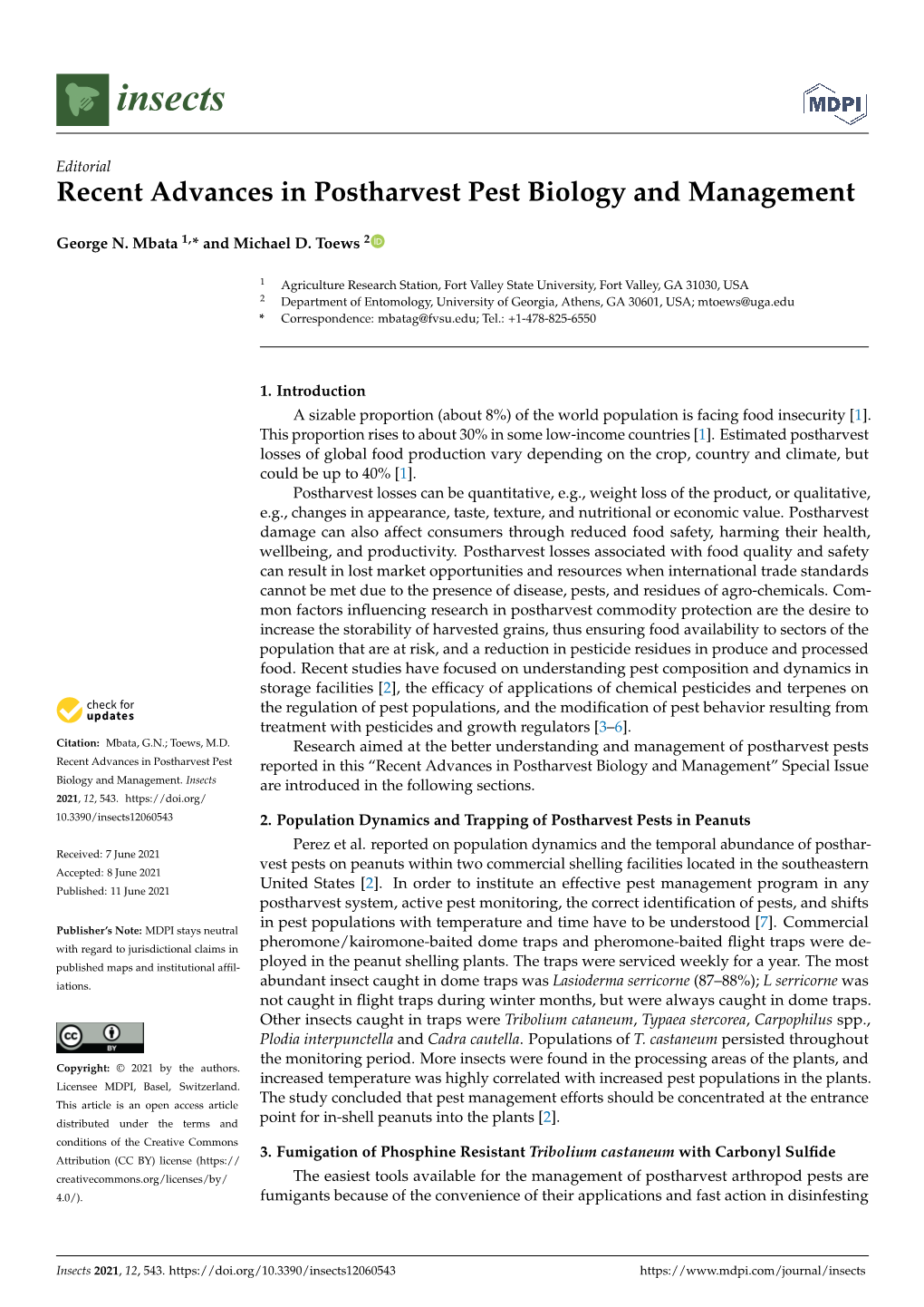 Recent Advances in Postharvest Pest Biology and Management