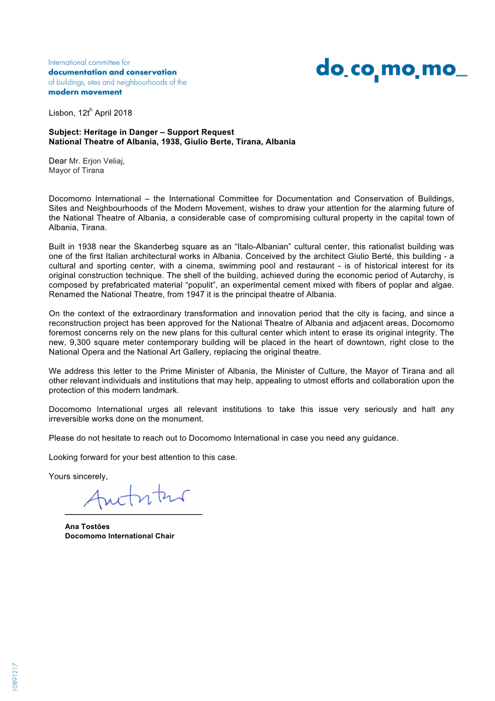 Letter to Albania Autorithies-Mayor of Tirana.Pdf