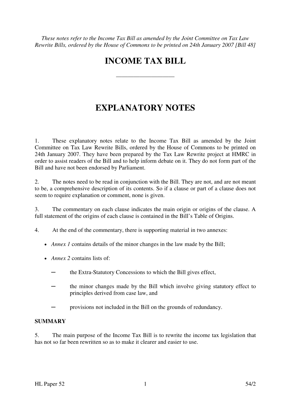 Income Tax Bill Explanatory Notes