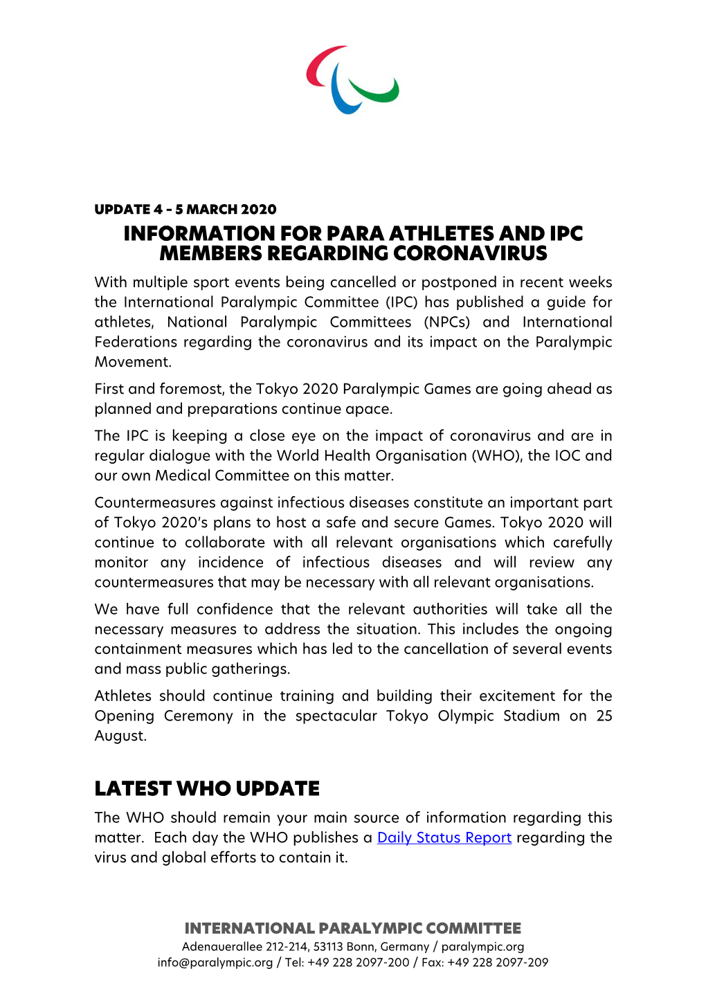 Information for Para Athletes and Ipc Members
