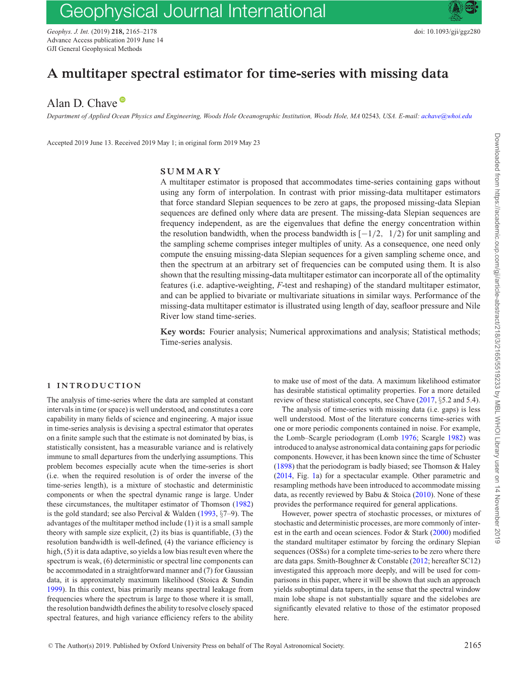 A Multitaper Spectral Estimator for Time-Series with Missing Data