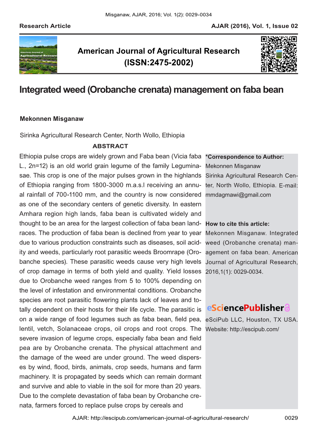 (Orobanche Crenata) Management on Faba Bean