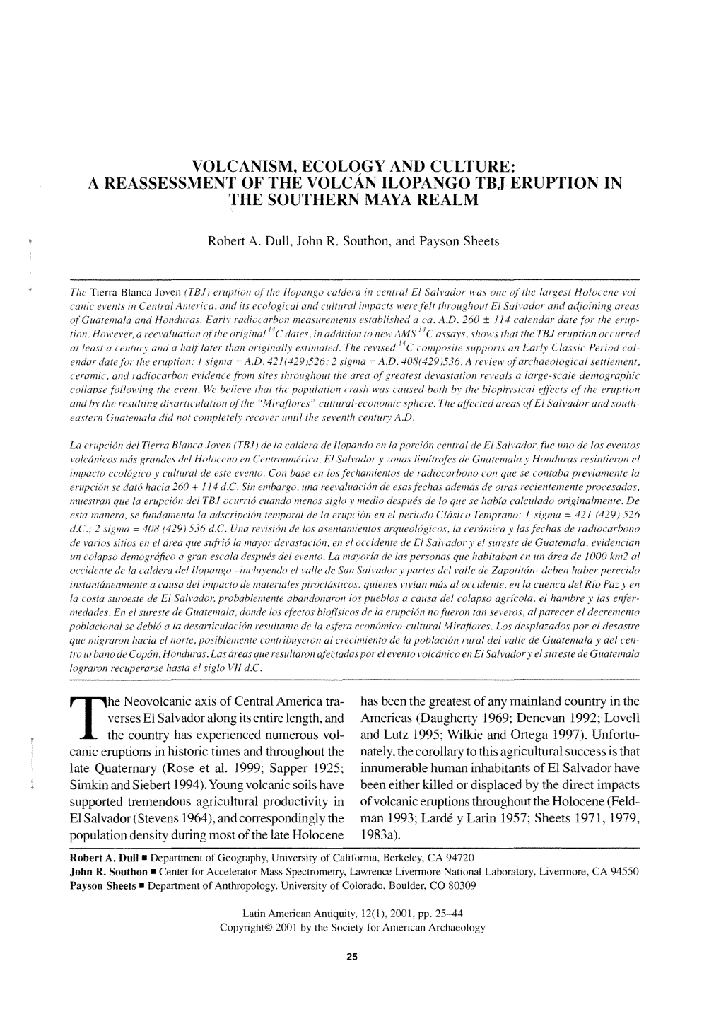 A Reassessment of the Volcan Ilopango Tbj Eruption in the Southern Maya Realm