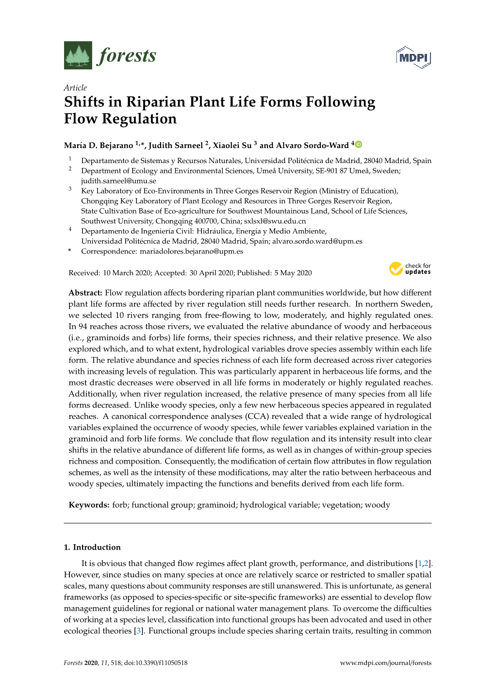 Shifts in Riparian Plant Life Forms Following Flow Regulation