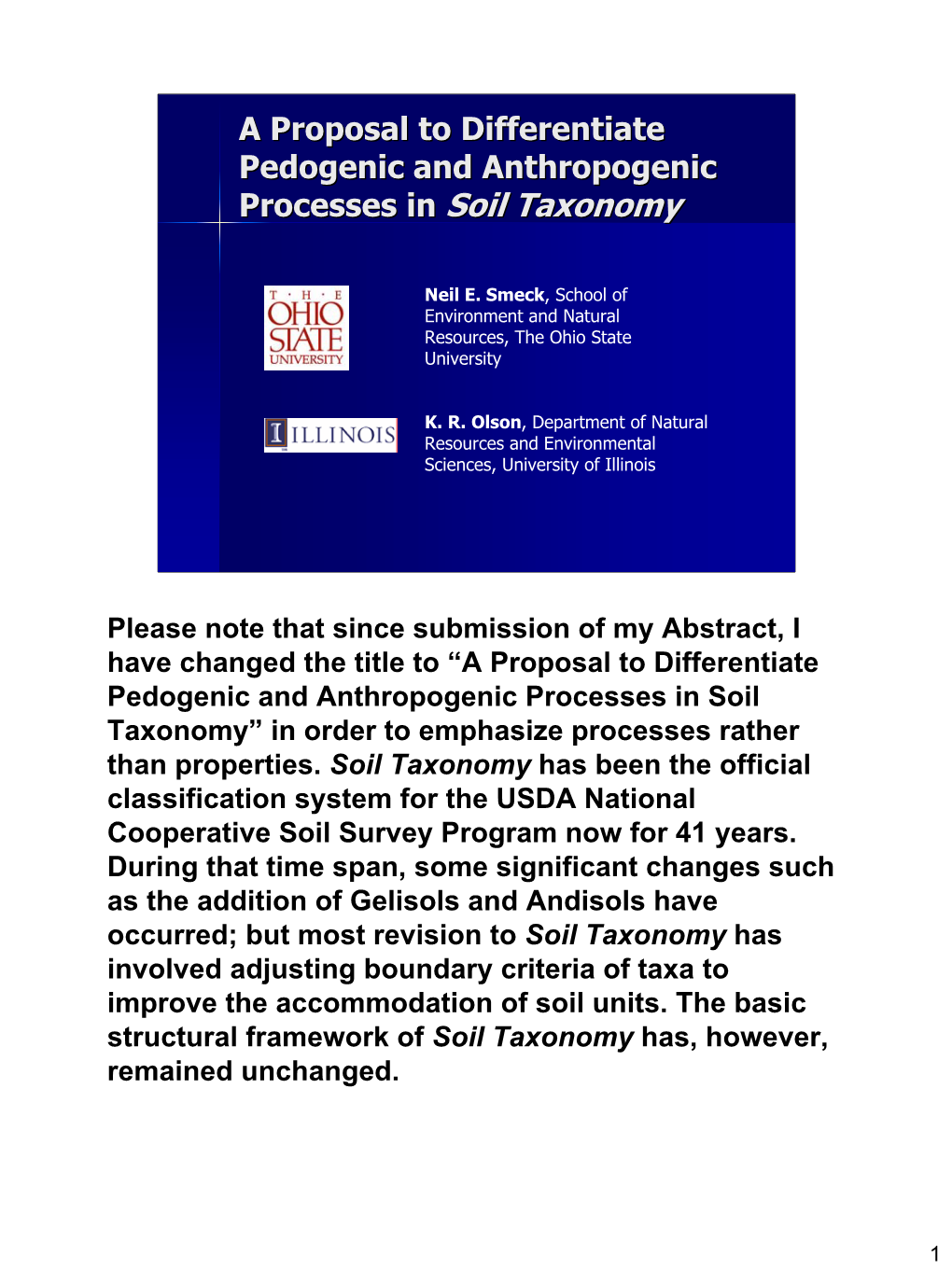 A Proposal to Differentiate Pedogenic and Anthropogenic Processes in Soil Taxonomy