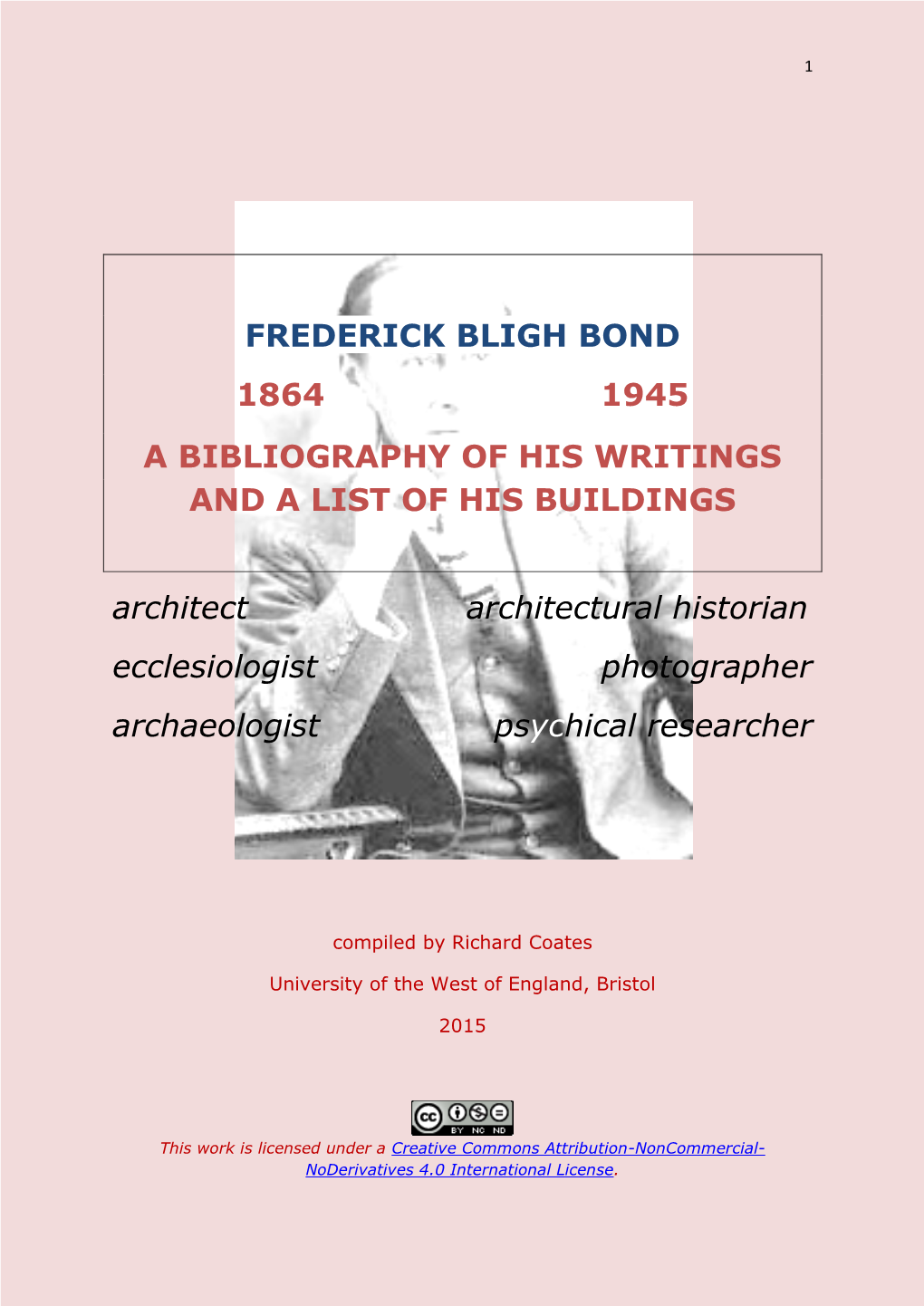 Frederick Bligh Bond 1864 1945 a Bibliography of His