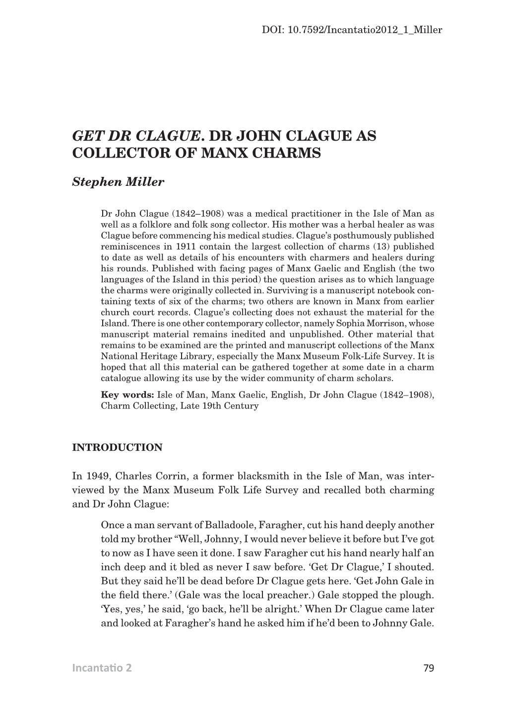 Get Dr Clague. Dr John Clague As Collector of Manx Charms