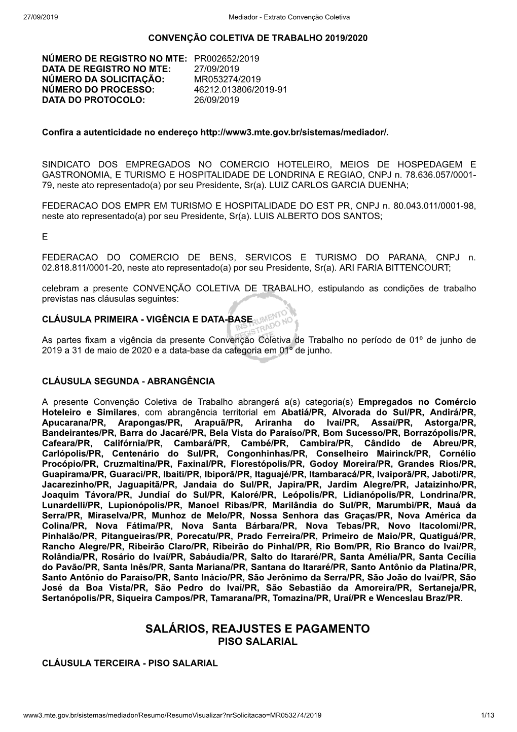 Salários, Reajustes E Pagamento Piso Salarial