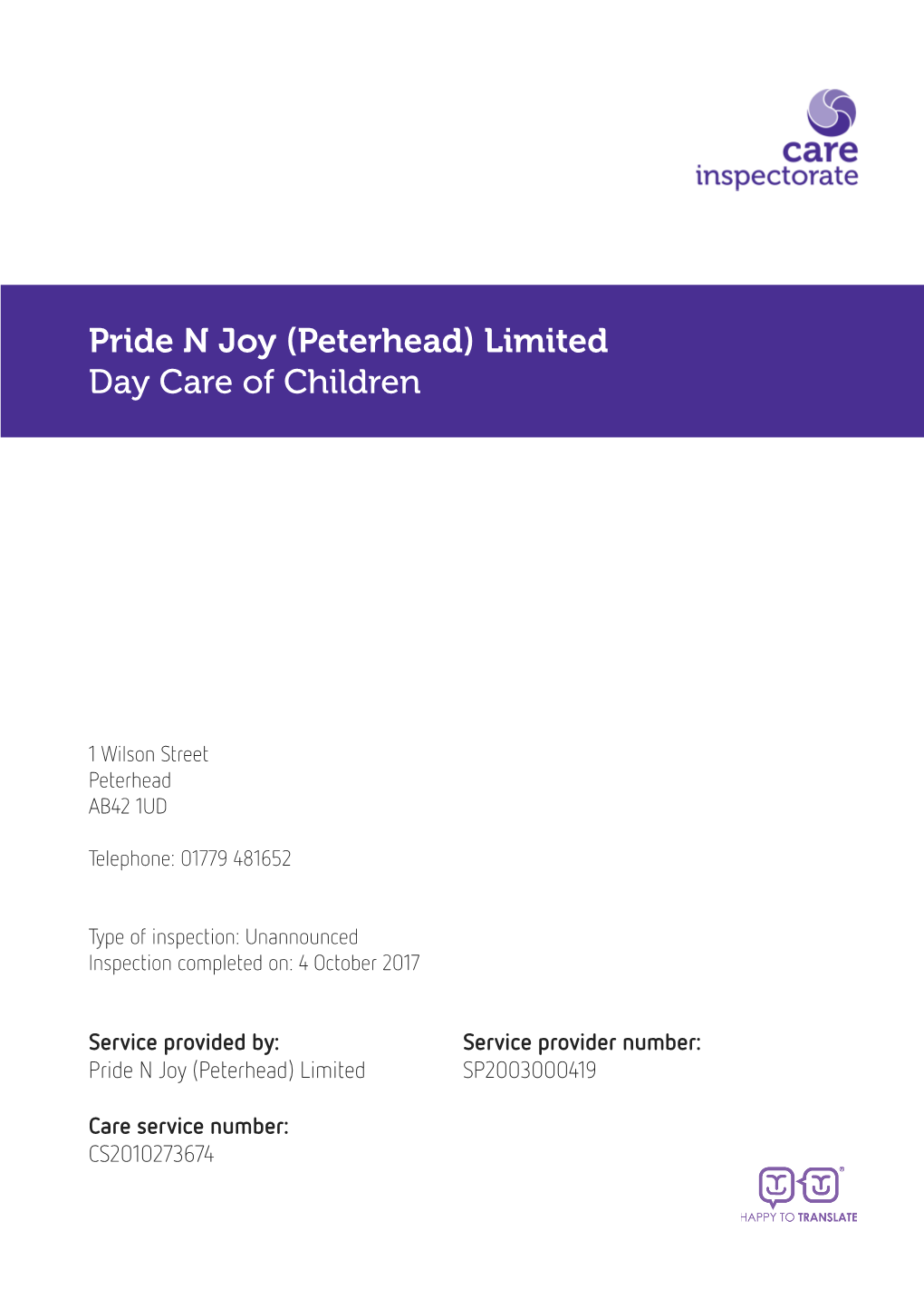 Pride N Joy (Peterhead) Limited Day Care of Children