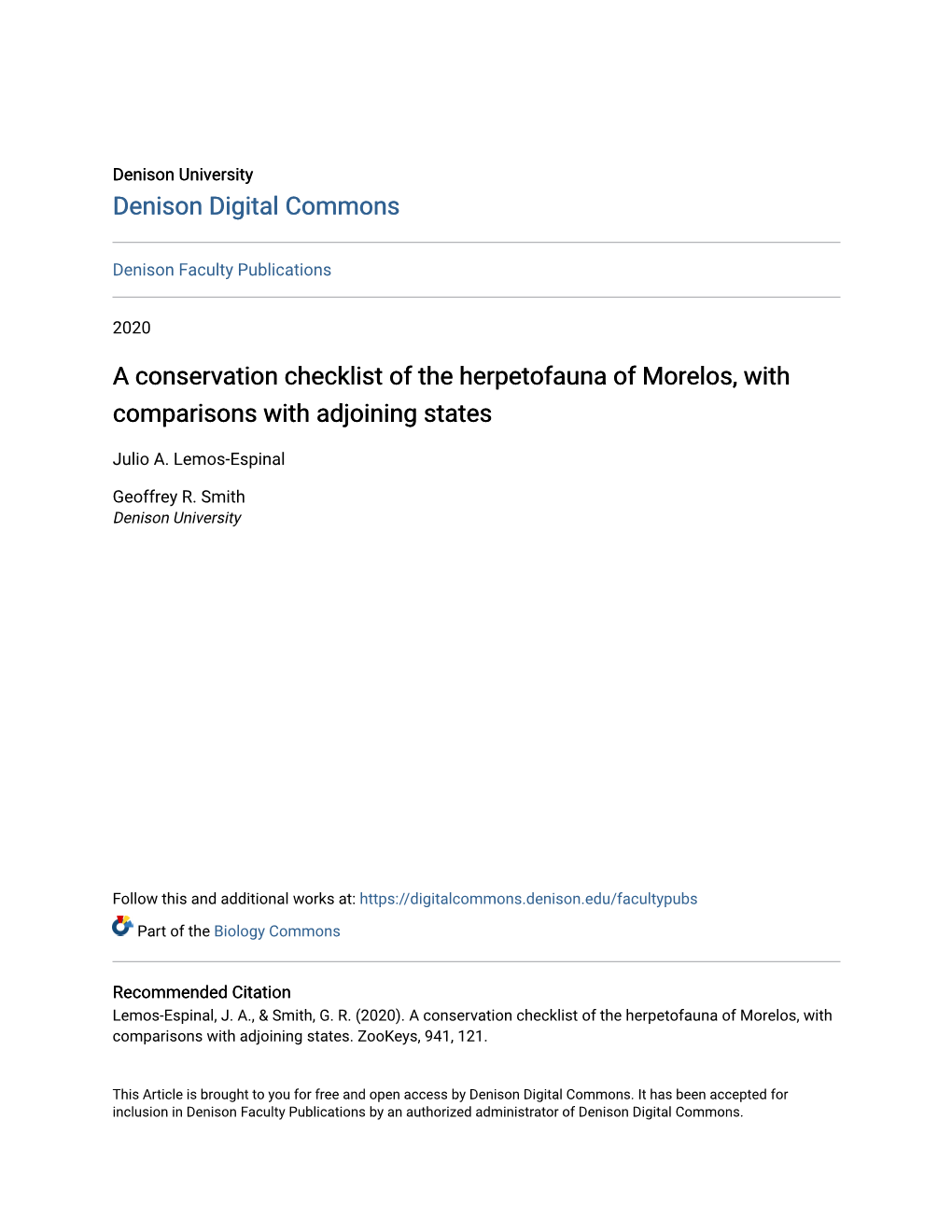 A Conservation Checklist of the Herpetofauna of Morelos, with Comparisons with Adjoining States