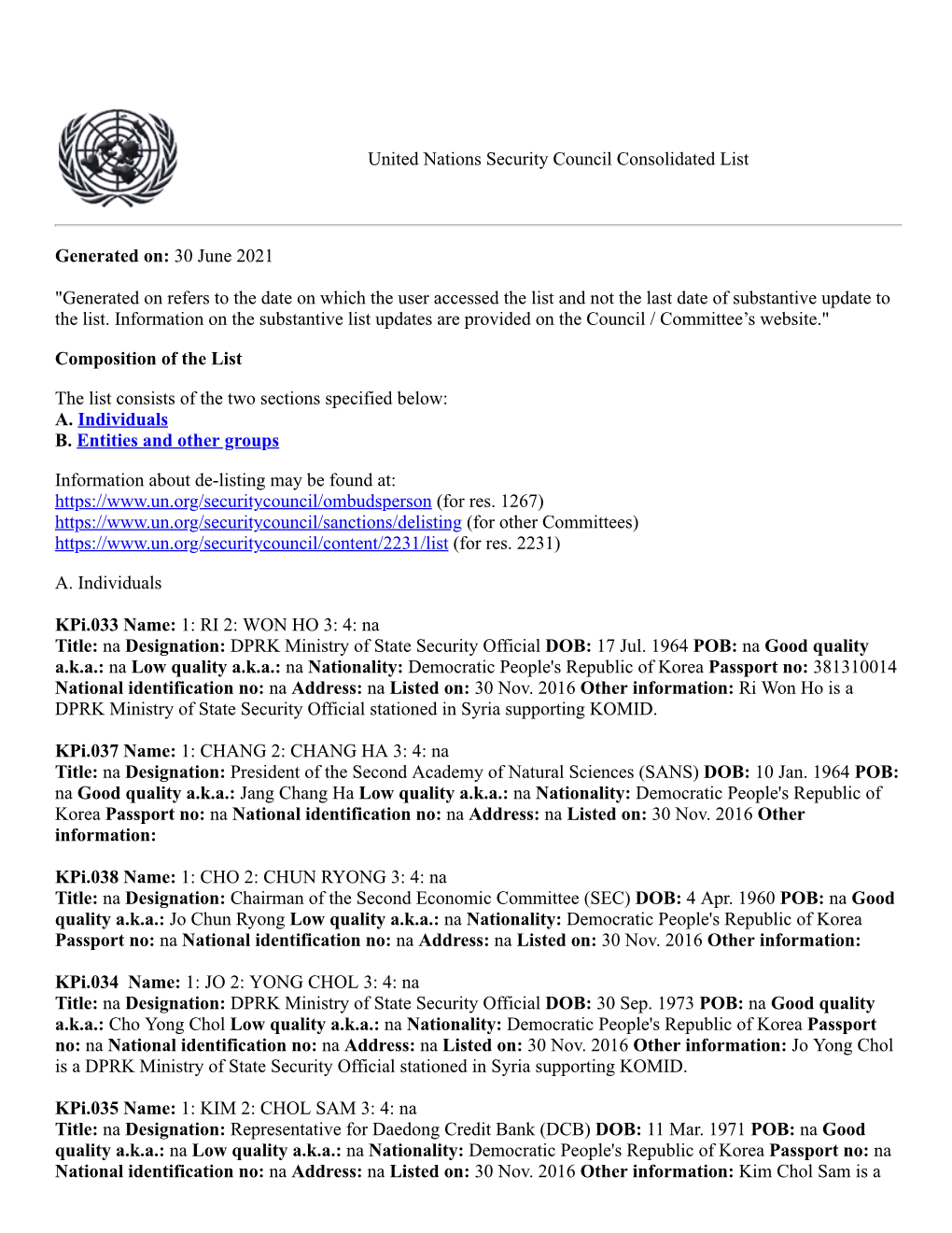 United Nations Security Council Consolidated List