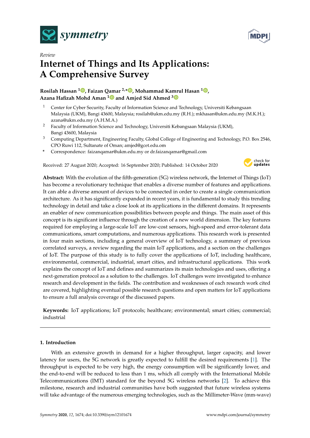 Internet of Things and Its Applications: a Comprehensive Survey