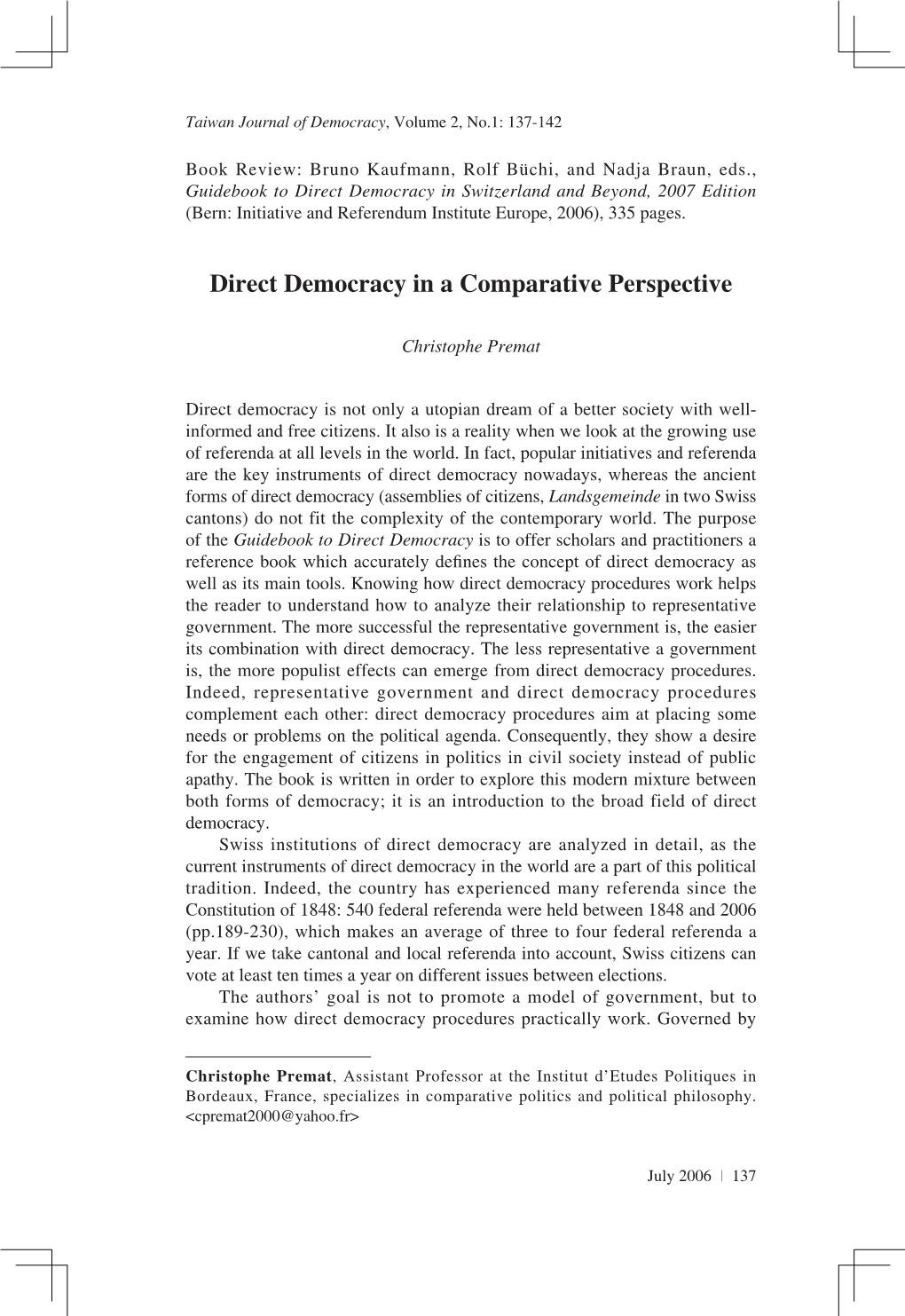 Direct Democracy in a Comparative Perspective