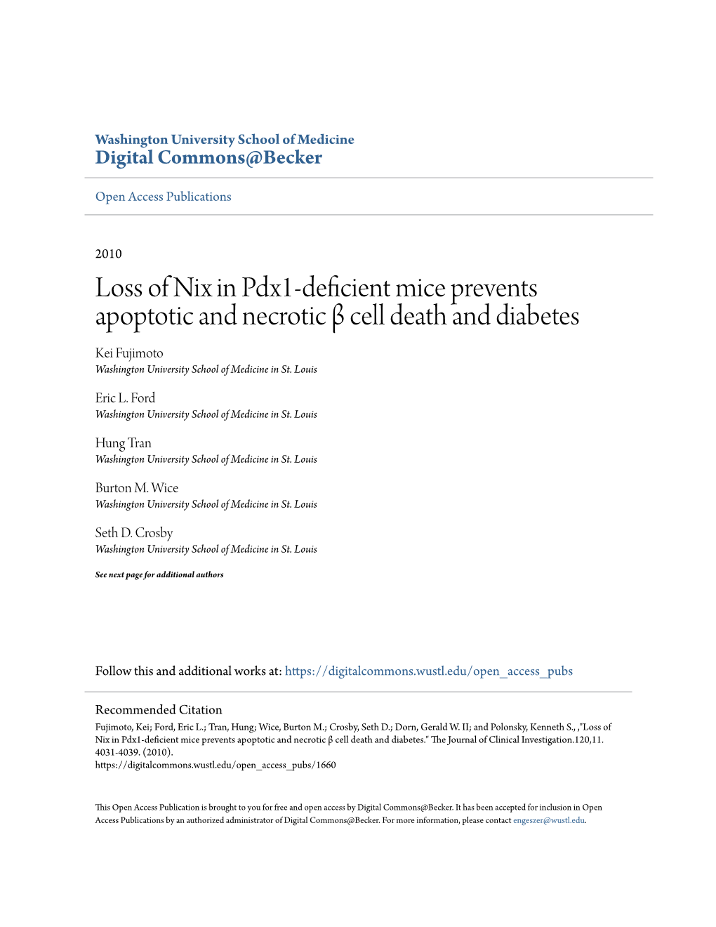 Loss of Nix in Pdx1-Deficient Mice Prevents Apoptotic and Necrotic Î²