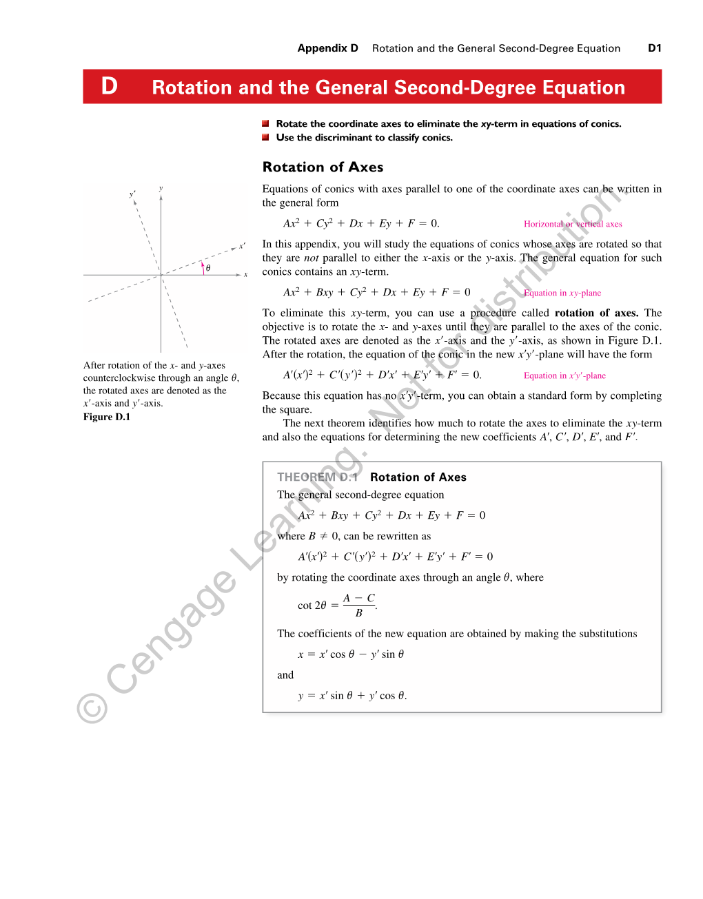 Appendix D Rotation and the General Second-Degree Equation D1