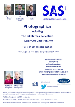 Photographica Including the Bill Barnes Collection Tuesday 20Th October at 10:00