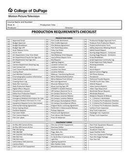 Production Requirements Checklist