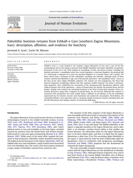 Southern Zagros Mountains, Iran): Description, Afﬁnities, and Evidence for Butchery