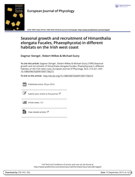 Seasonal Growth and Recruitment of Himanthalia Elongata Fucales, Phaeophycota) in Different Habitats on the Irish West Coast
