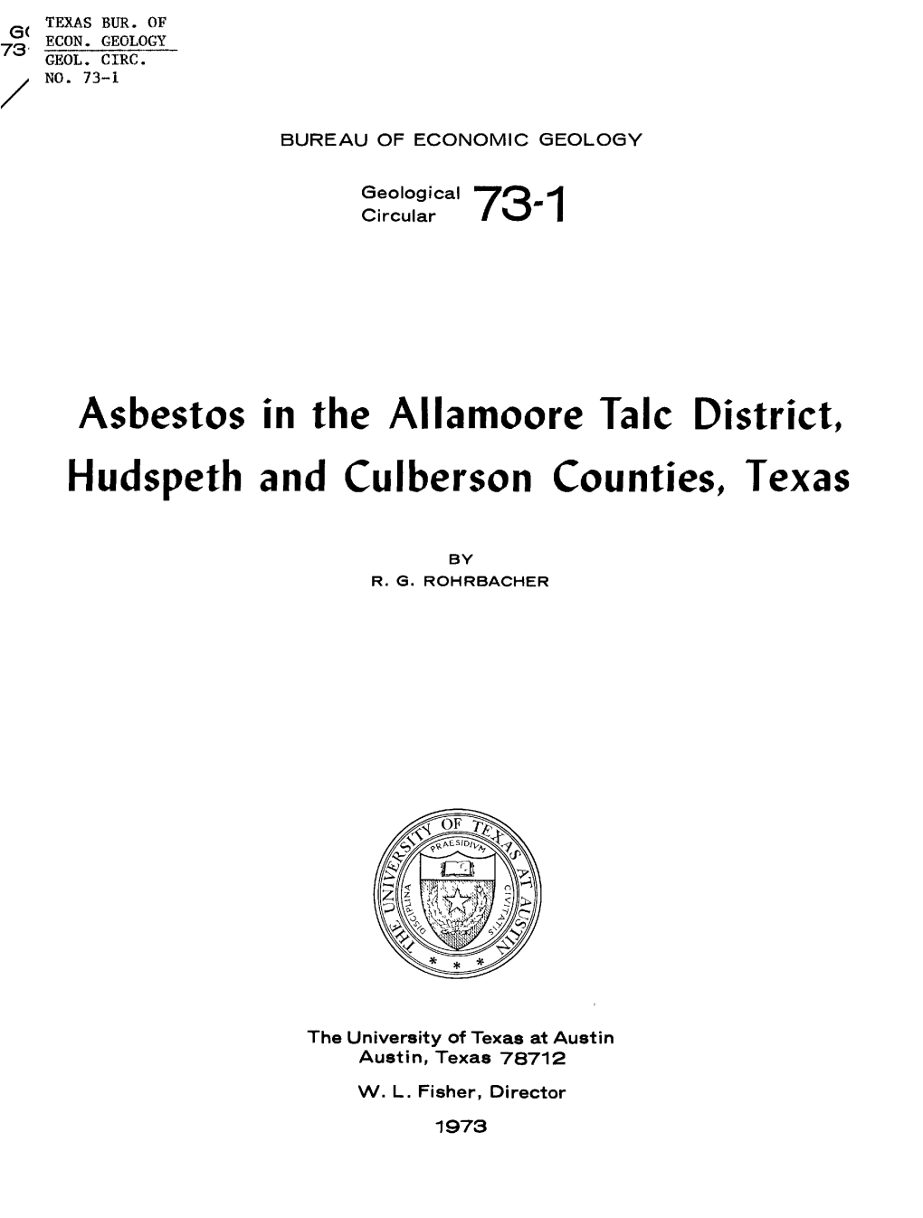 Asbestos in the Allamoore Talc District, Hudspeth and Culberson Counties, Texas