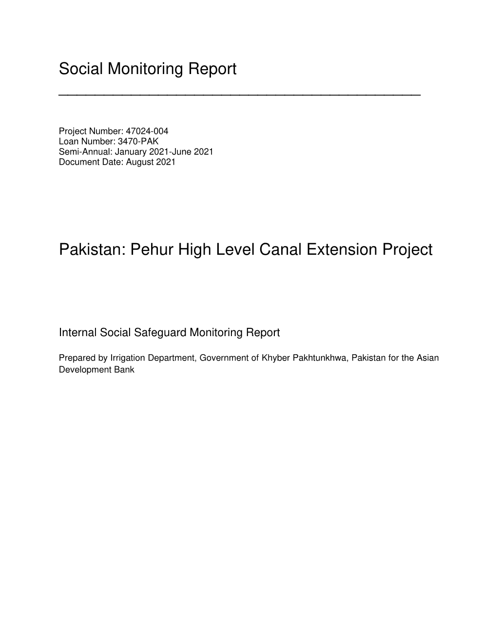 Pehur High Level Canal Extension Project: Social Monitoring Report