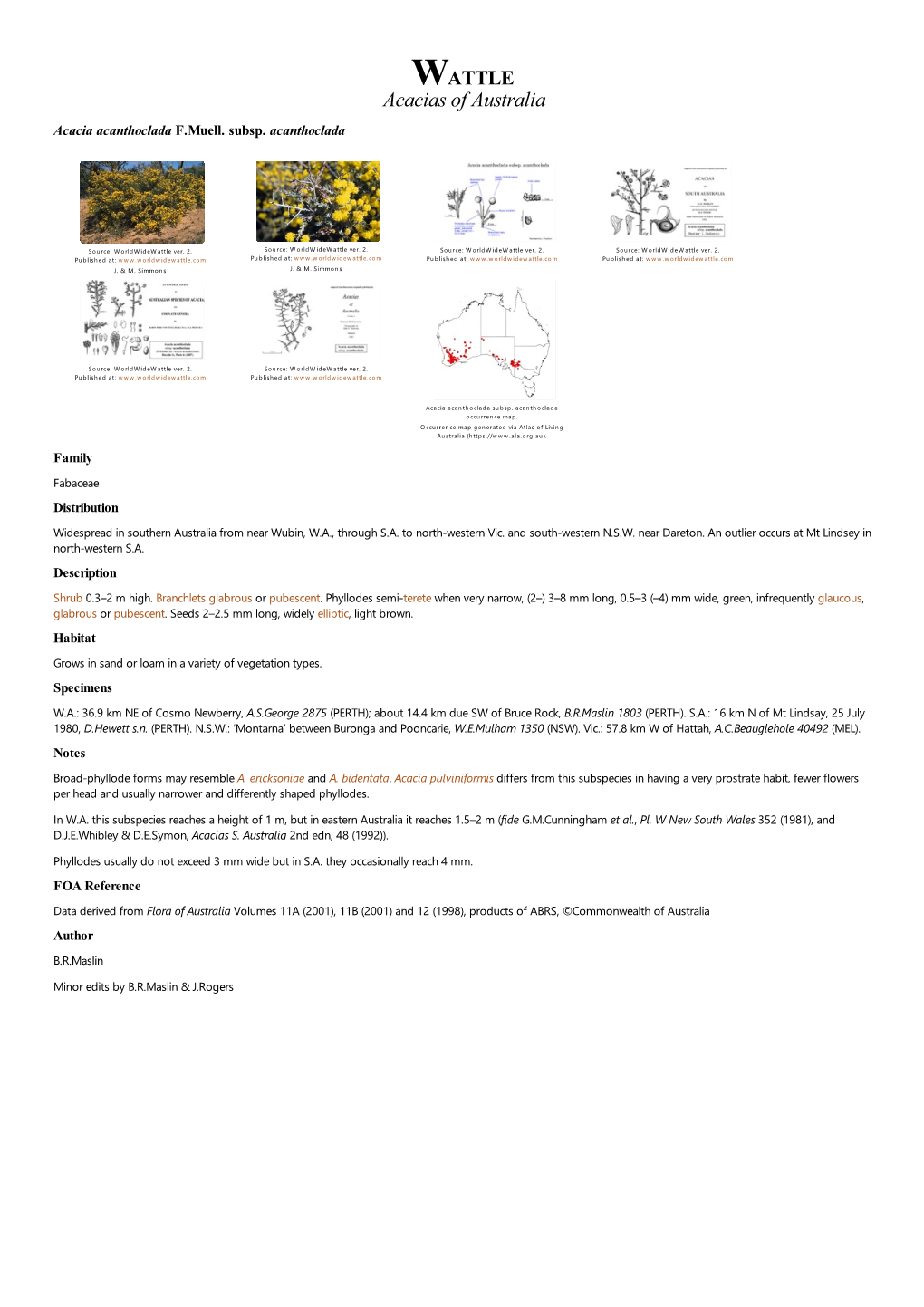 Acacia Acanthoclada Subsp. Acanthoclada Occurrence Map