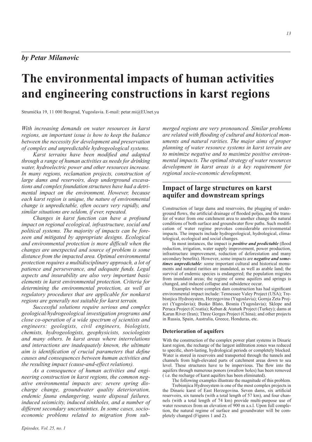 The Environmental Impacts of Human Activities and Engineering Constructions in Karst Regions