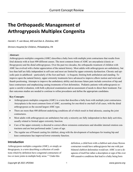 The Orthopaedic Management of Arthrogryposis Multiplex Congenita