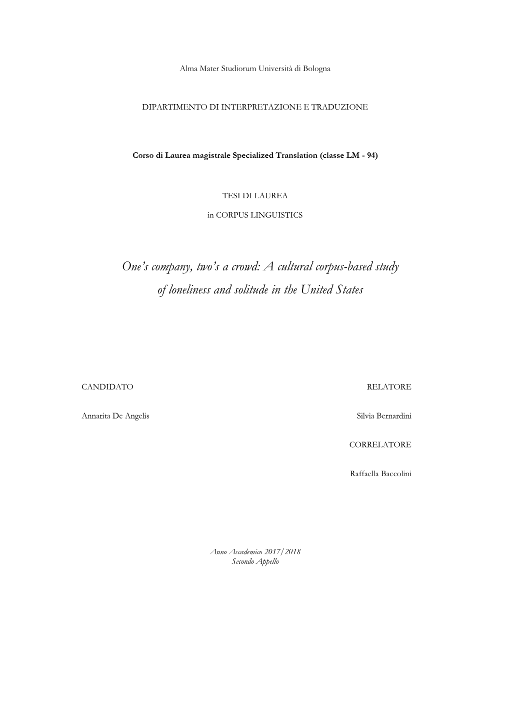 A Cultural Corpus-Based Study of Loneliness and Solitude in The