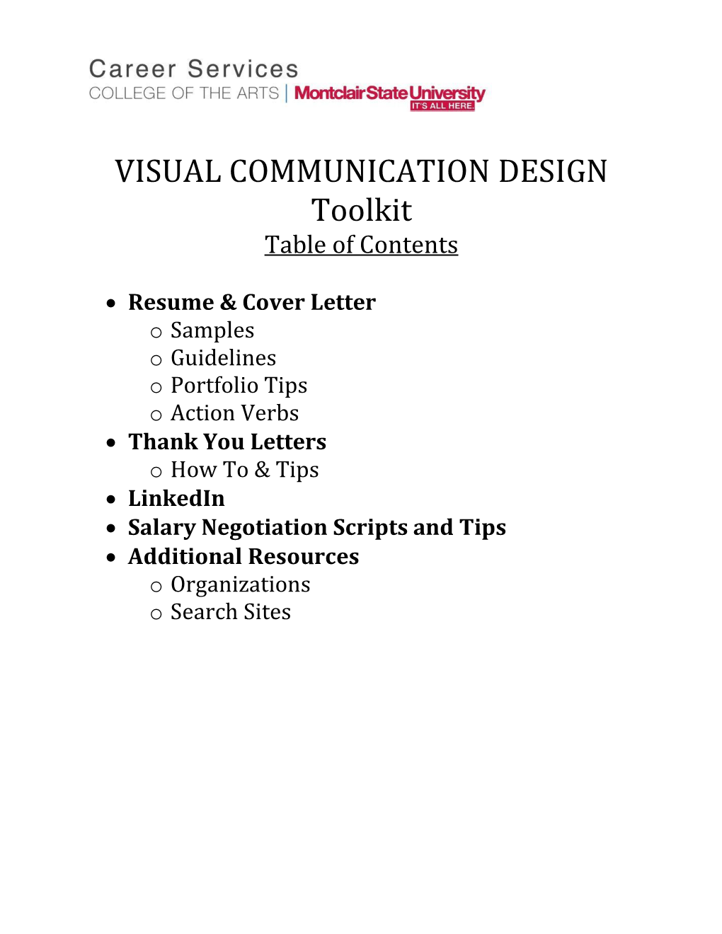 VISUAL COMMUNICATION DESIGN Toolkit Table of Contents